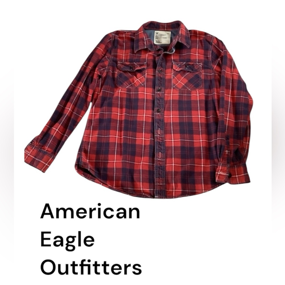 American Eagle Red and Navy Plaid Shirt